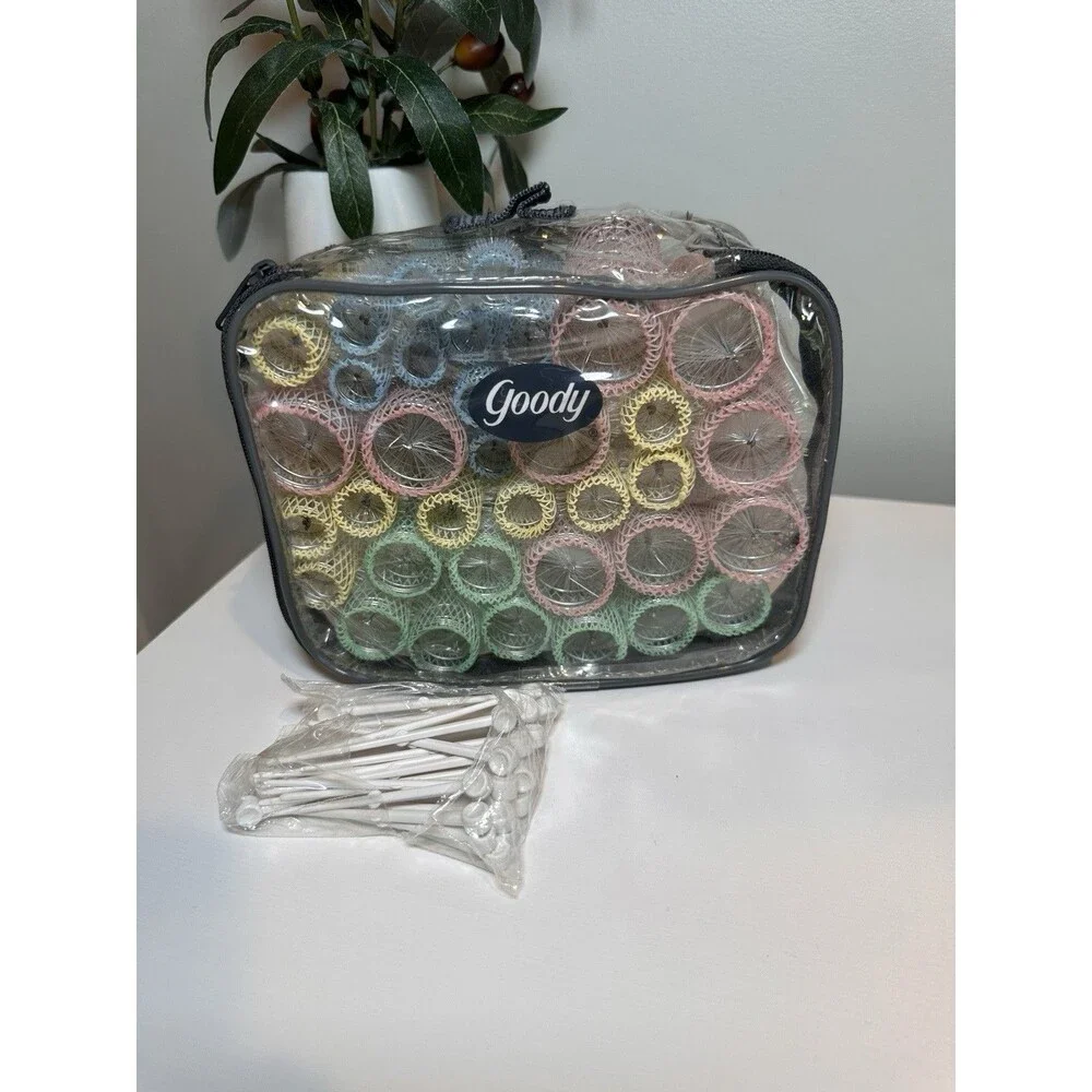 Vtg Goody 35 Pastel Color Wire Brush Mesh Hair Rollers Curlers with Picks & Case